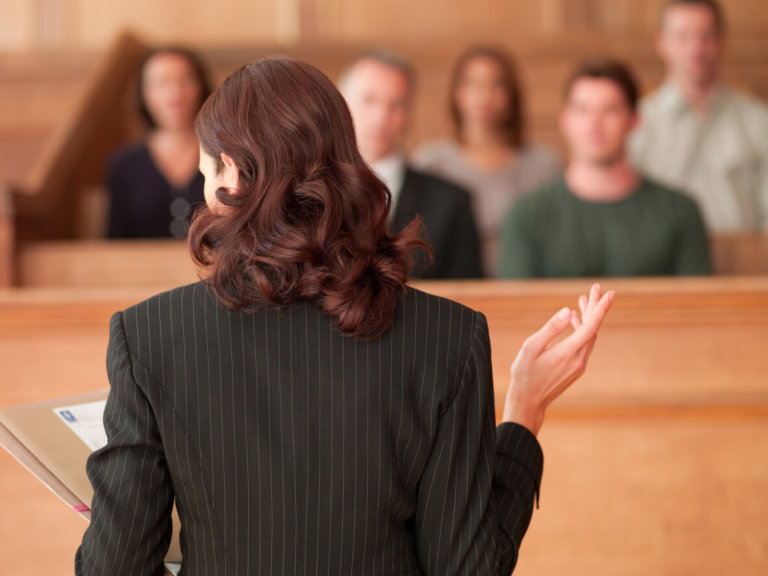 female attorney in courtroom