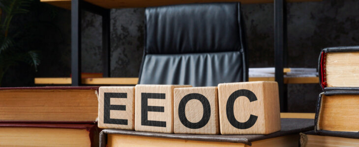 Cubes with abbreviations EEOC Equal Employment Opportunity Commission.