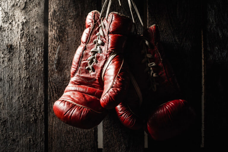 Boxing gloves hanging on a wall