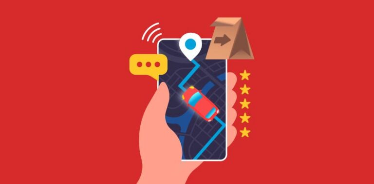 Cartoon illustration of a GPS phone app