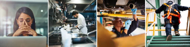 A multi-panel image shows four different people working in their professions.